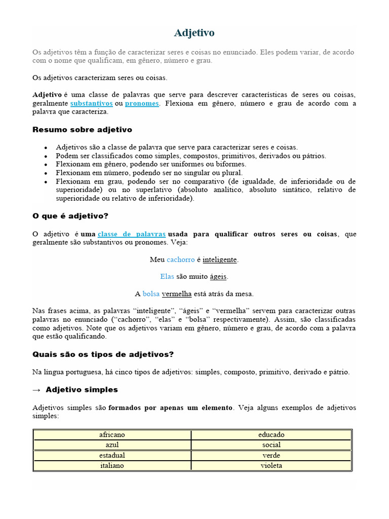 Adjetivo 7 Ano | PDF | Adjetivo | Plural