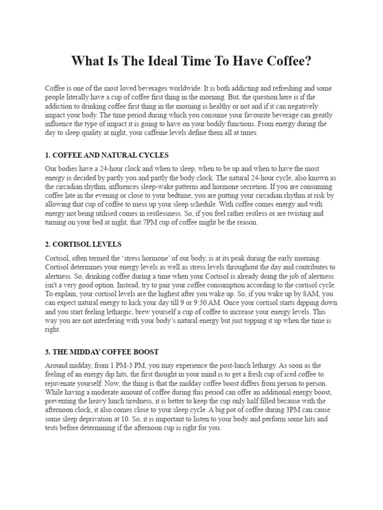 What is the ideal time to have coffee pdf sleep circadian rhythm