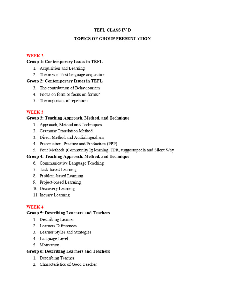 Topics of Group Presentation 24 | PDF | Career & Growth | Language Arts ...