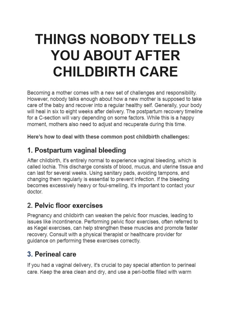 Things Nobody Tells You About After Childbirth Care | PDF | Childbirth ...