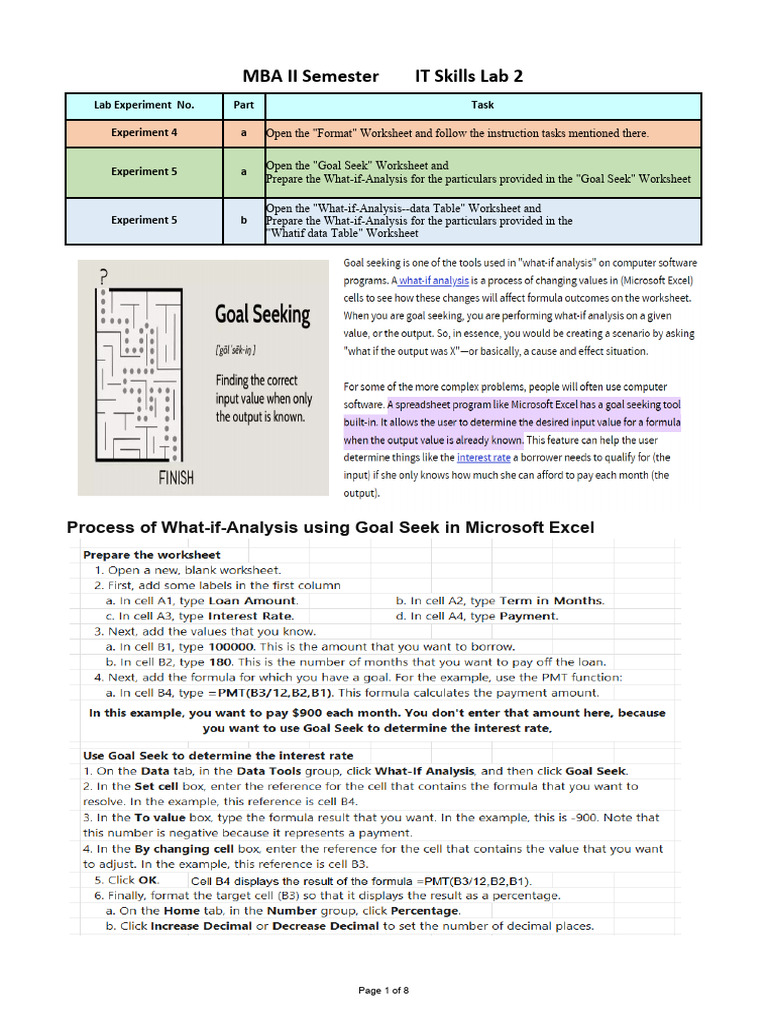 IT Skills Lab Experiments - Sort & Filter and What-if-Analysis | PDF