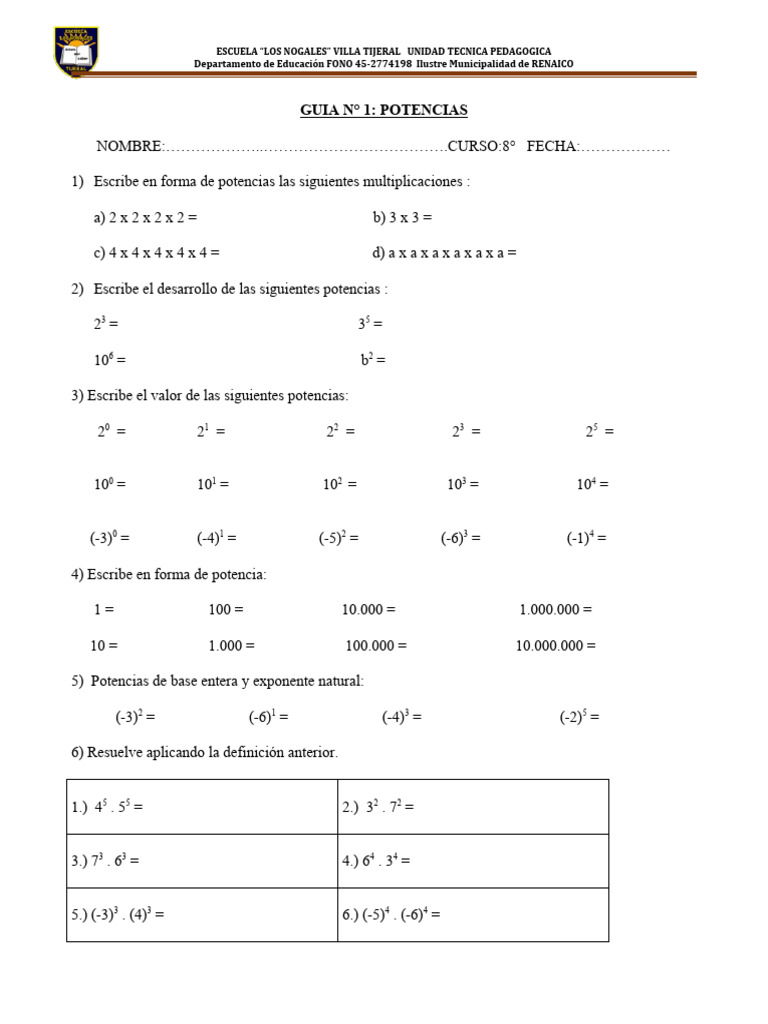 Guias Potencias 8 Descargar Gratis Pdf Aritmética Matemática