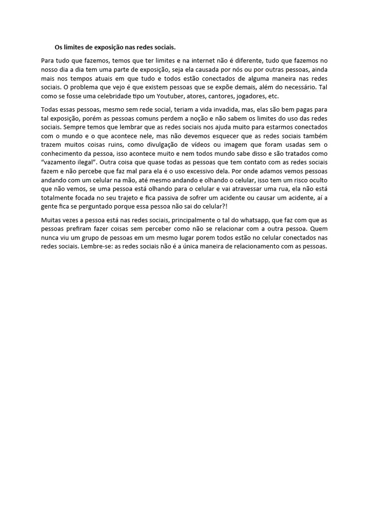 Limites da Exposição nas Redes Sociais | PDF