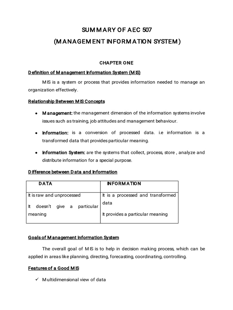AEC 507: Management Info Systems Overview | PDF