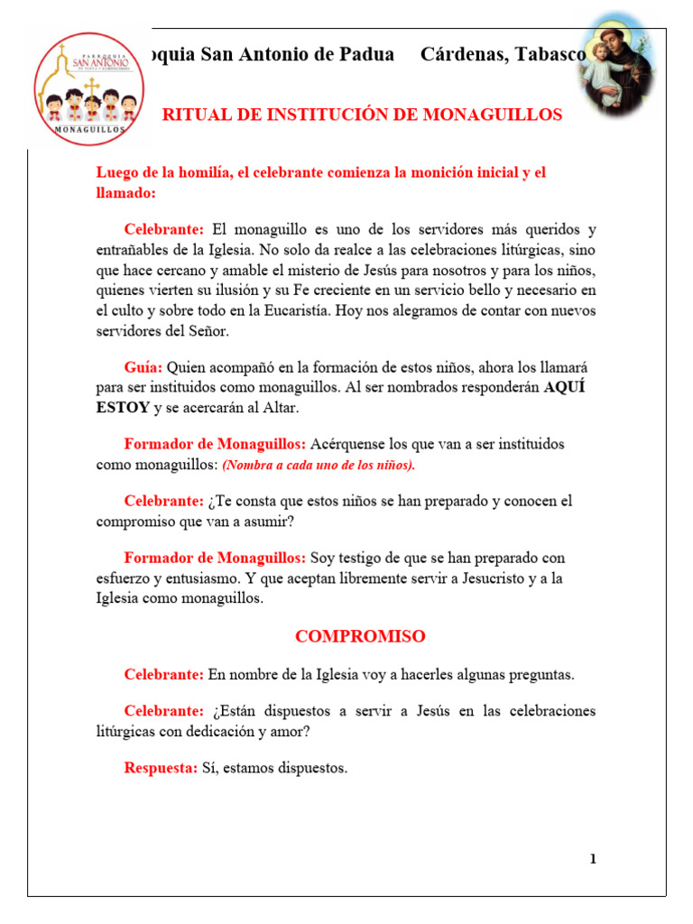 Ritual De Institución De Monaguillos Pdf Creencia Religiosa Y Doctrina