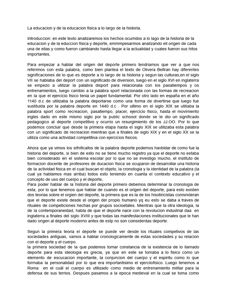 Historia de la Educación Física y Deporte | PDF | Deportes | Sociedad
