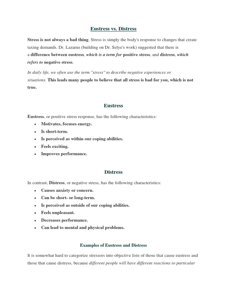 Understanding Eustress and Distress | PDF | Stress (Biology) | Psychology