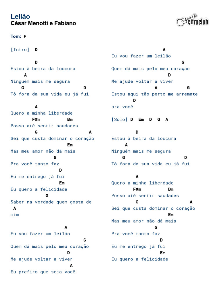 Cifra Club - César Menotti e Fabiano - Leilão | PDF | Música gravada