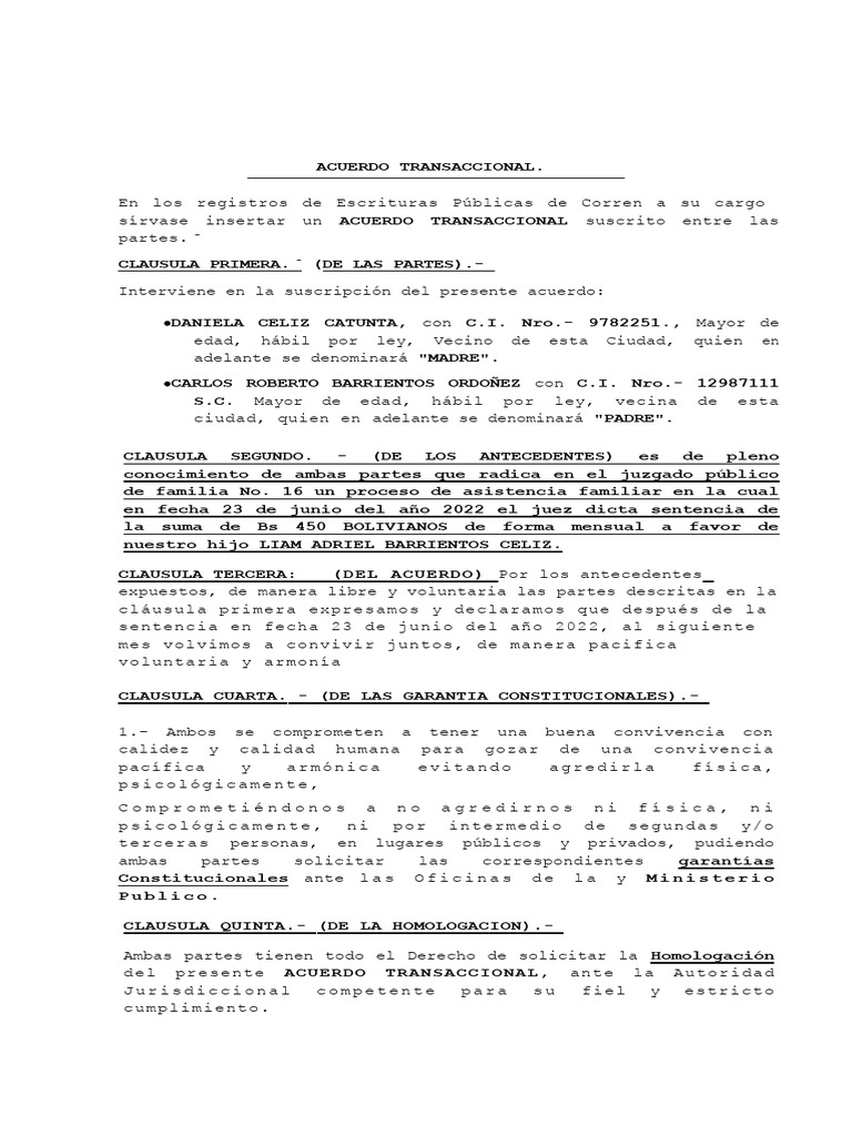 Acuerdo Transaccional Carlos | PDF | Justicia | Crimen y violencia