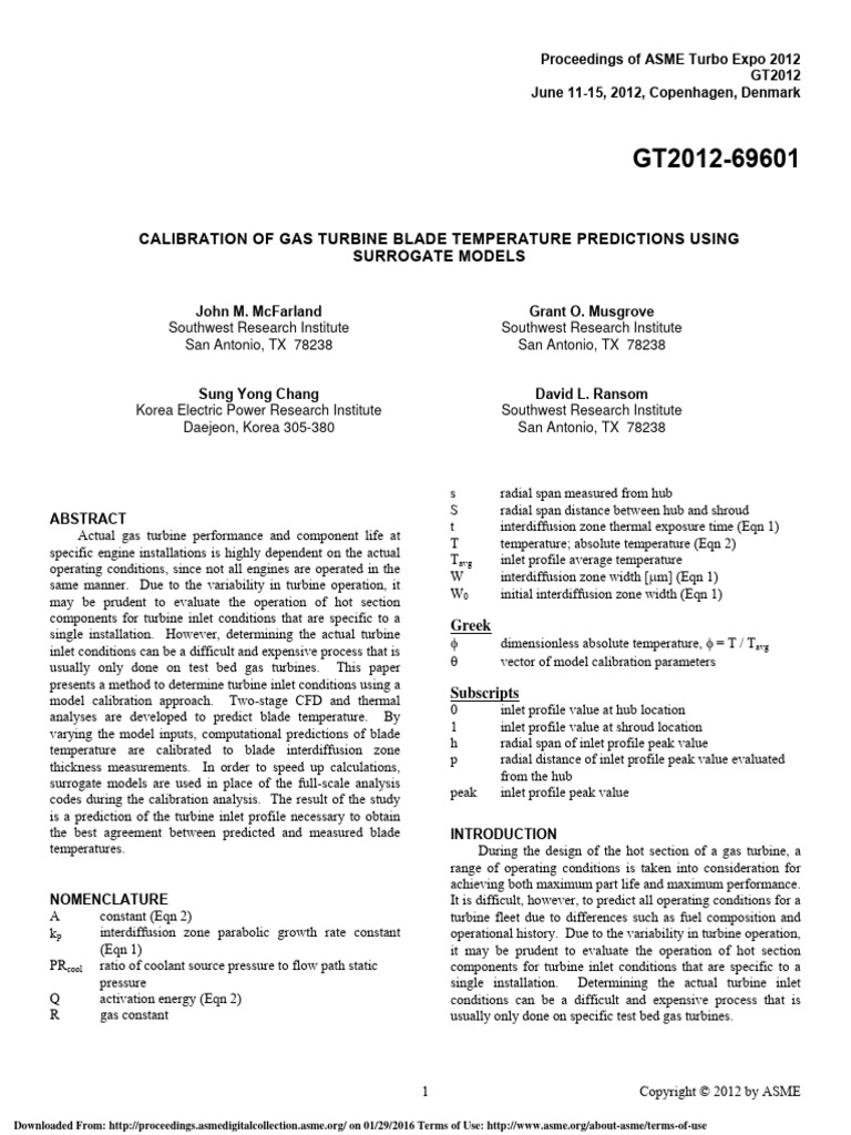 2012 - Calibration of Gas Turbine Blade Temperature Predictions Using ...