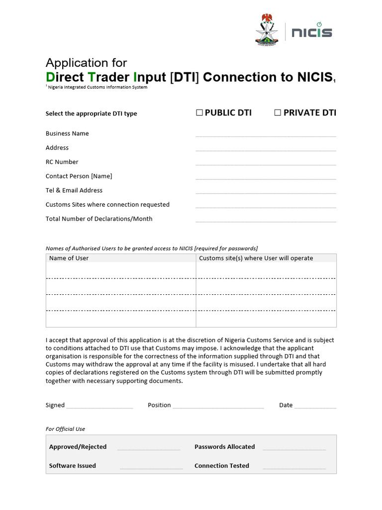 DTI Connection Application for NICIS1 | PDF | Application Software ...