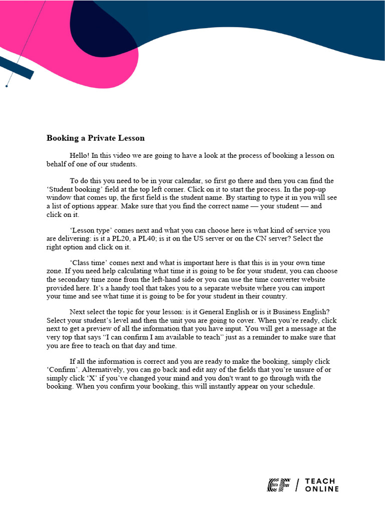 How to Book a Private Lesson Online | PDF | Career & Growth