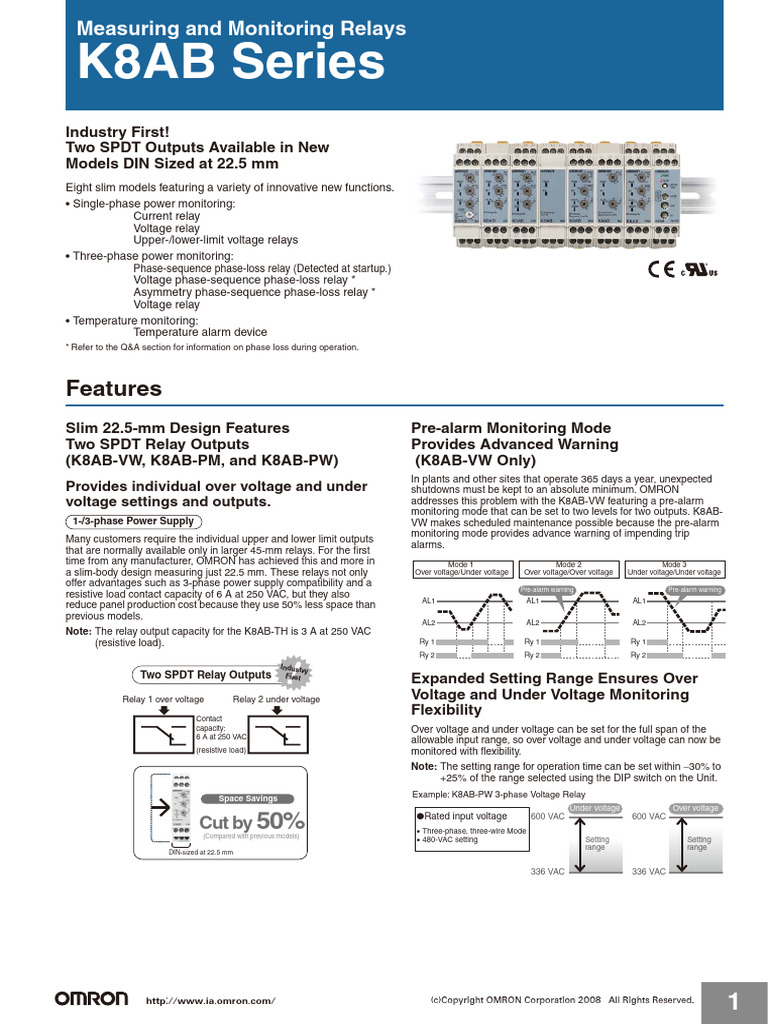 K8AB Series Monitoring Relays Overview | PDF | Alternating Current | Relay