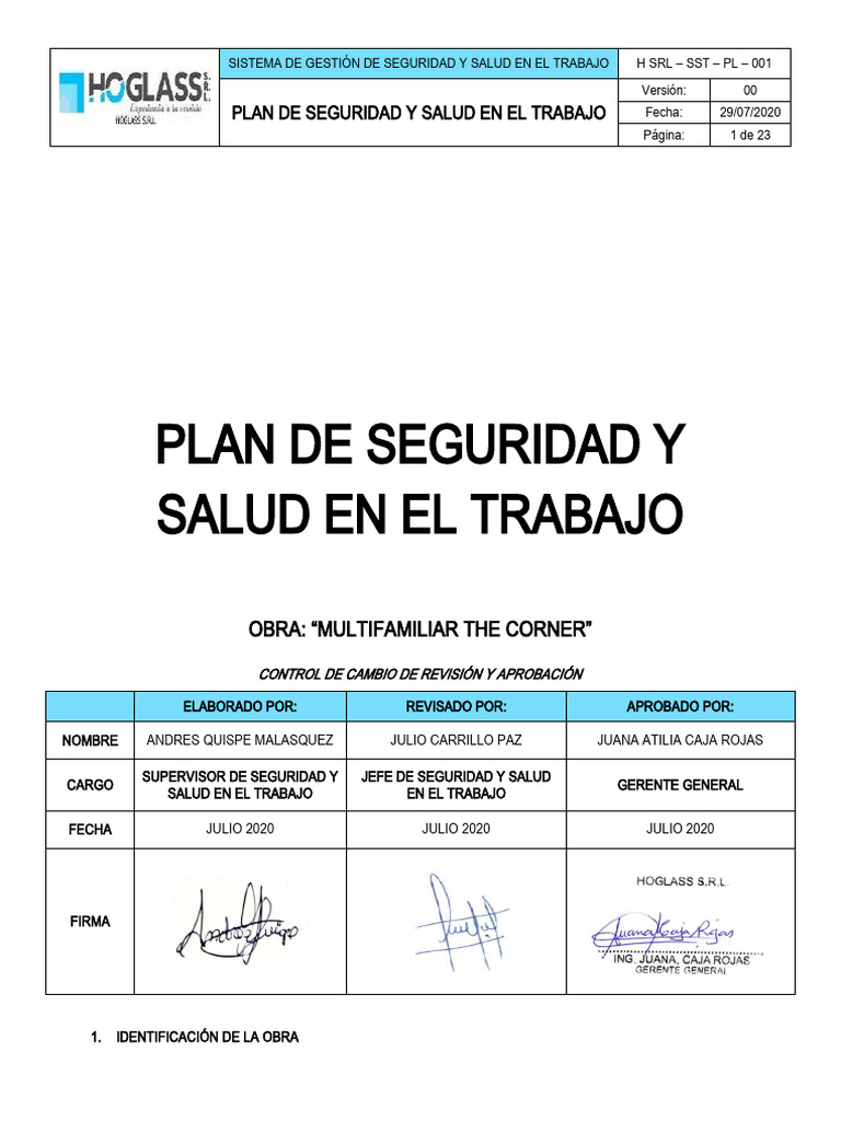 H SRL - SST - PL - 001 Plan de Seguridad y Salud en El Trabajo | PDF ...