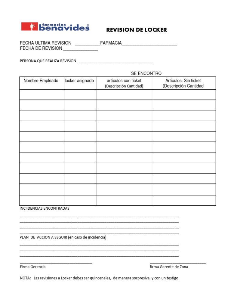 Revisión de Lockers y Plan de Acción | PDF