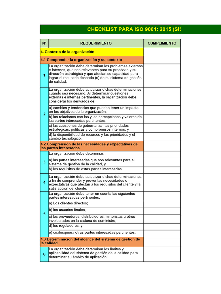 Checklist ISO 9001:2015 para Calidad | PDF | Calidad (comercial ...