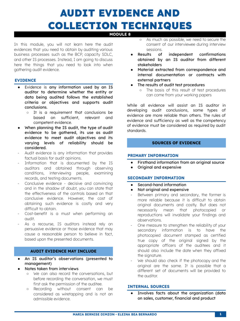 Audit Evidence Collection Techniques | PDF | Audit