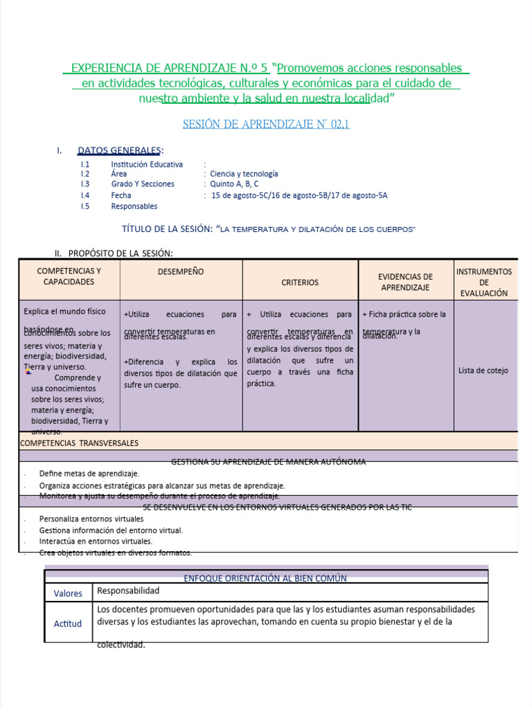 Pdf Sesion 21 Cyt 5 Eda 5 La Temperatura Y Dilatacion De Los Cuerpos
