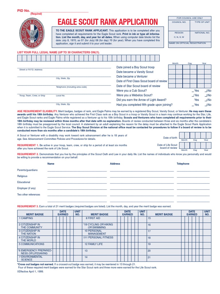 BSA Eagle Scout Rank Application Youth Movements Outdoor Recreation