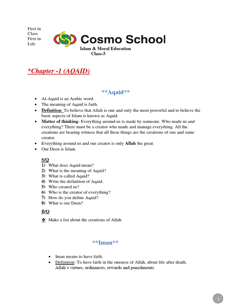 Islam Religion, Chapter-1 | PDF | Prophets And Messengers In Islam ...