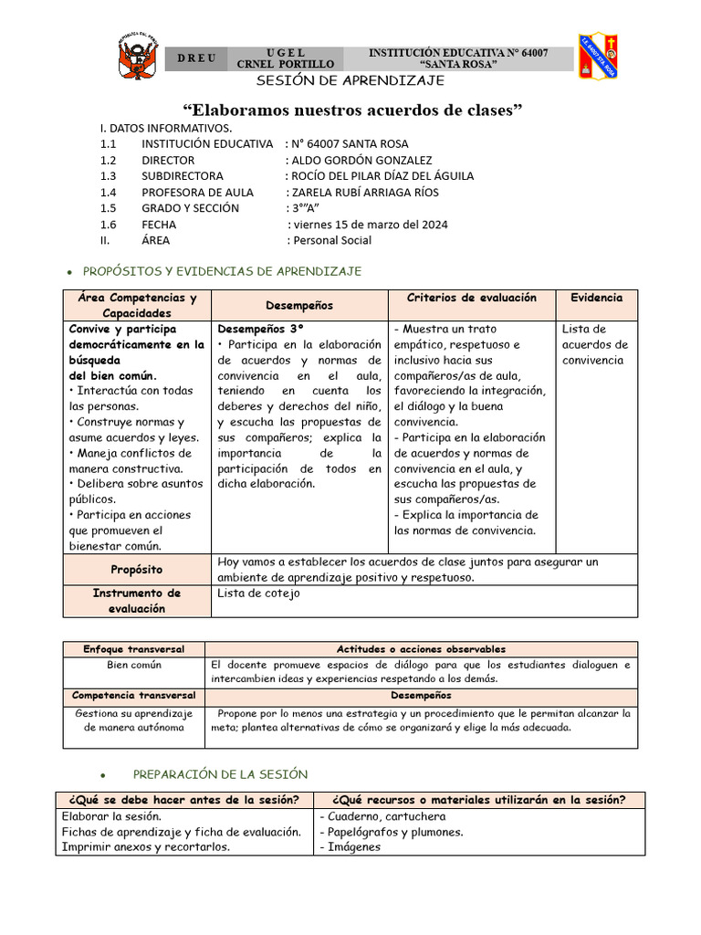 Elaboramos Nuestros Acuerdos De Clases Pdf Evaluación Salón De Clases