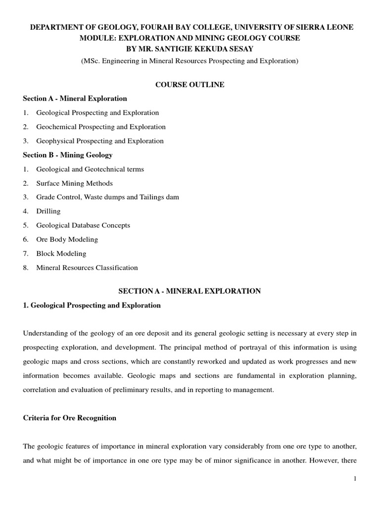 Mining and Exploration Geology Course | PDF | Prospecting | Weathering