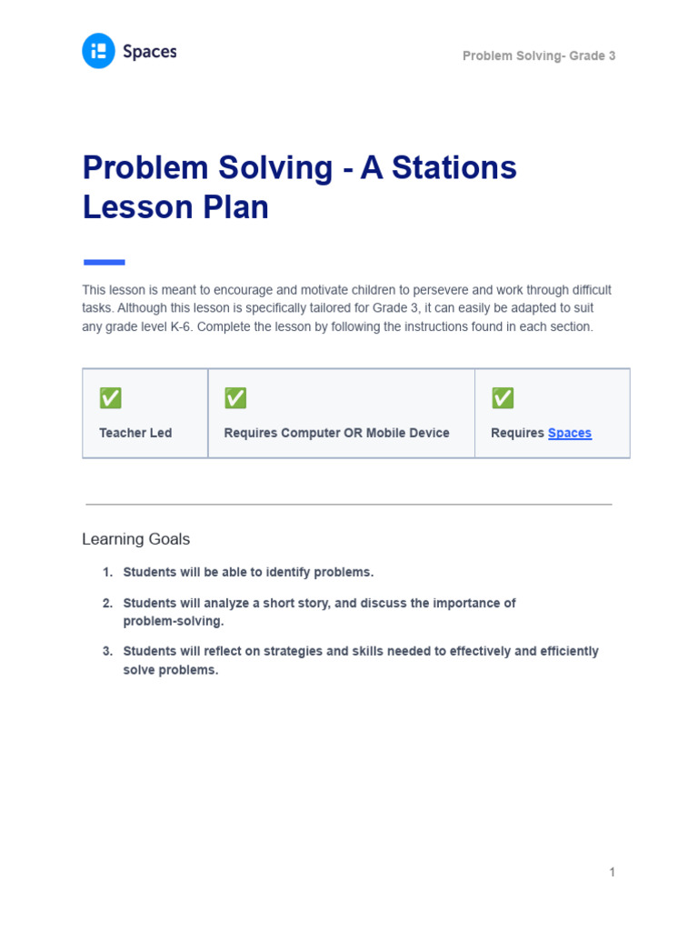 Problem Solving Stations Lesson Plan | PDF | Cognition | Learning