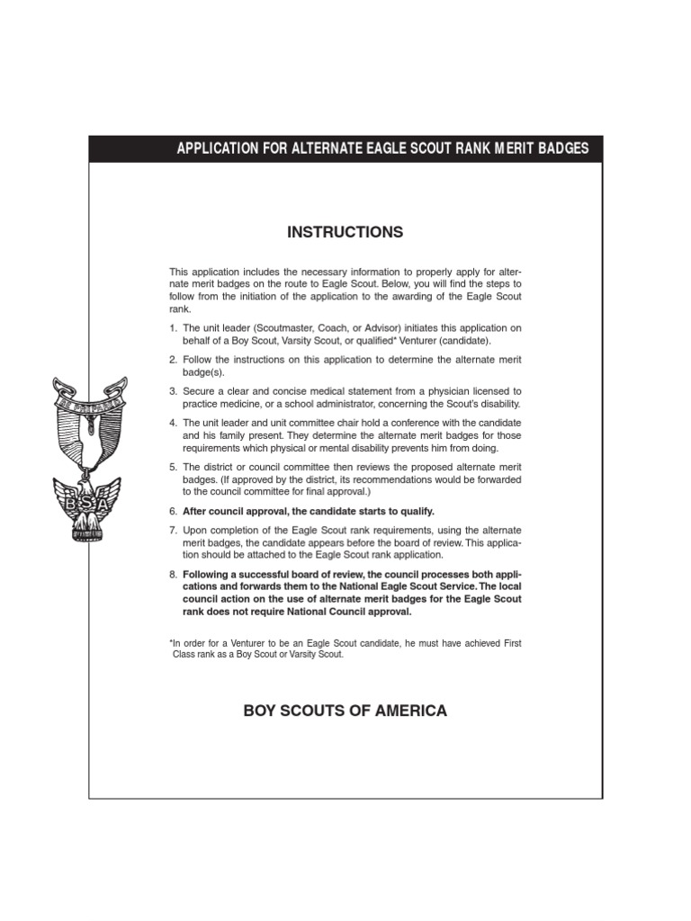 BSA Application Alternate Eagle Rank Me PDF Scouting And Guiding