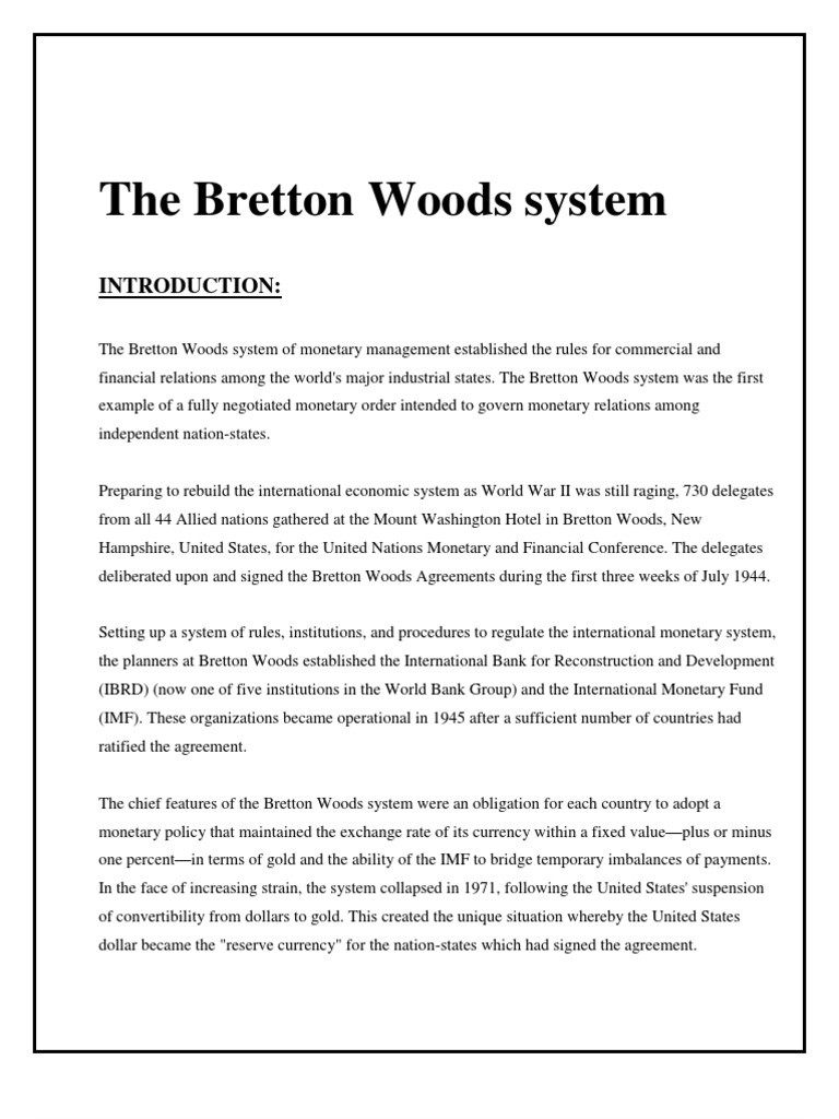 The Bretton Woods System | PDF | Bretton Woods System | Fixed Exchange ...