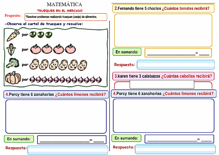 Trueques de Alimentos en Matemáticas | PDF