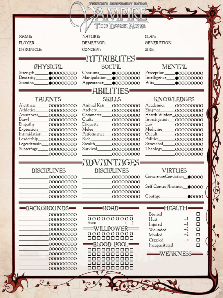 Character Sheet for RPG Players | PDF | Self Control | Self-Management
