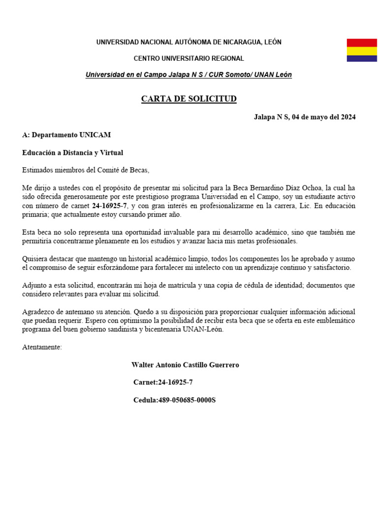 Solicitud de Beca Bernardino Díaz Ochoa | PDF