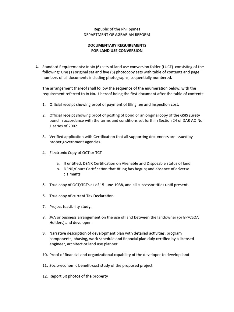 Land Use Conversion Requirements Philippines | PDF | Law