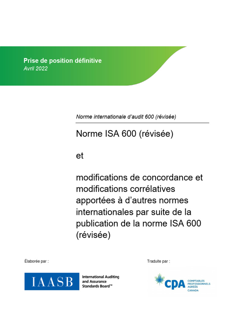 Norme ISA 600 Révisée : Audits de Groupe | PDF | Audit | Analyse systémique