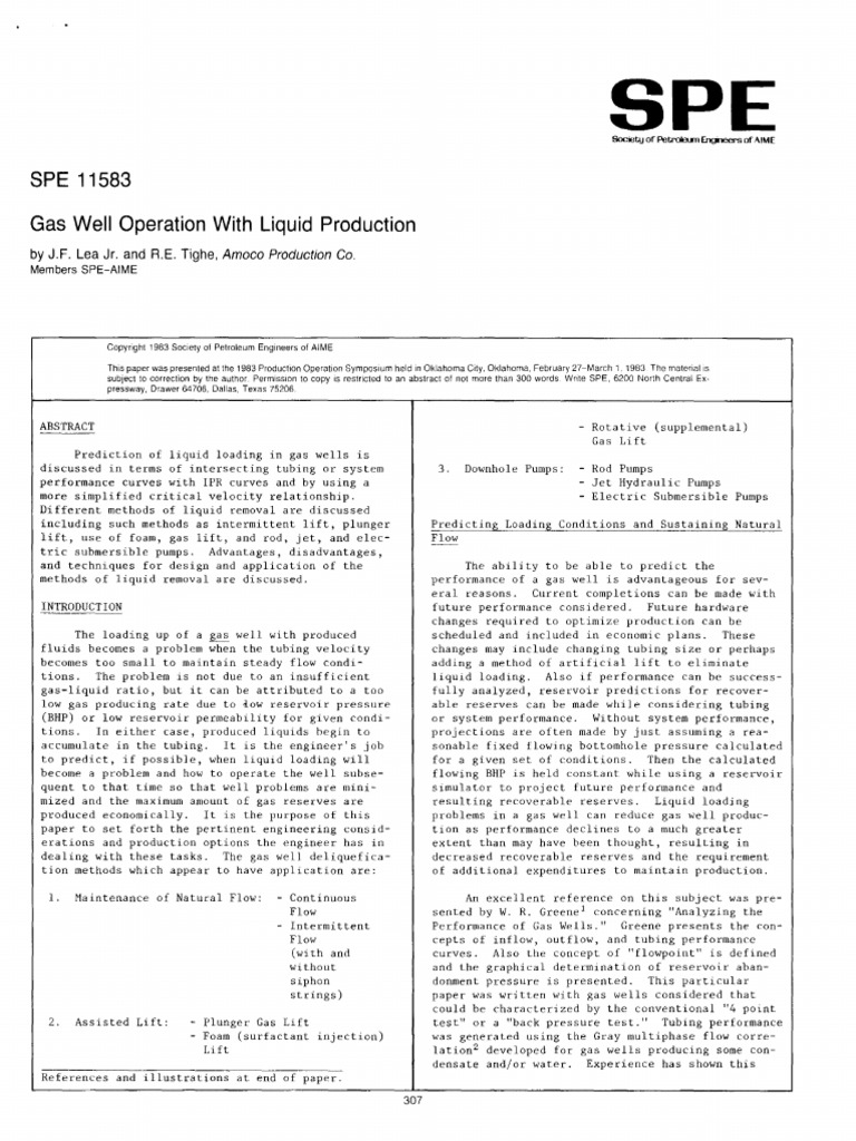 Gas Well Operation With Liquid Production: by J.F. Lea Jr. and R.E ...