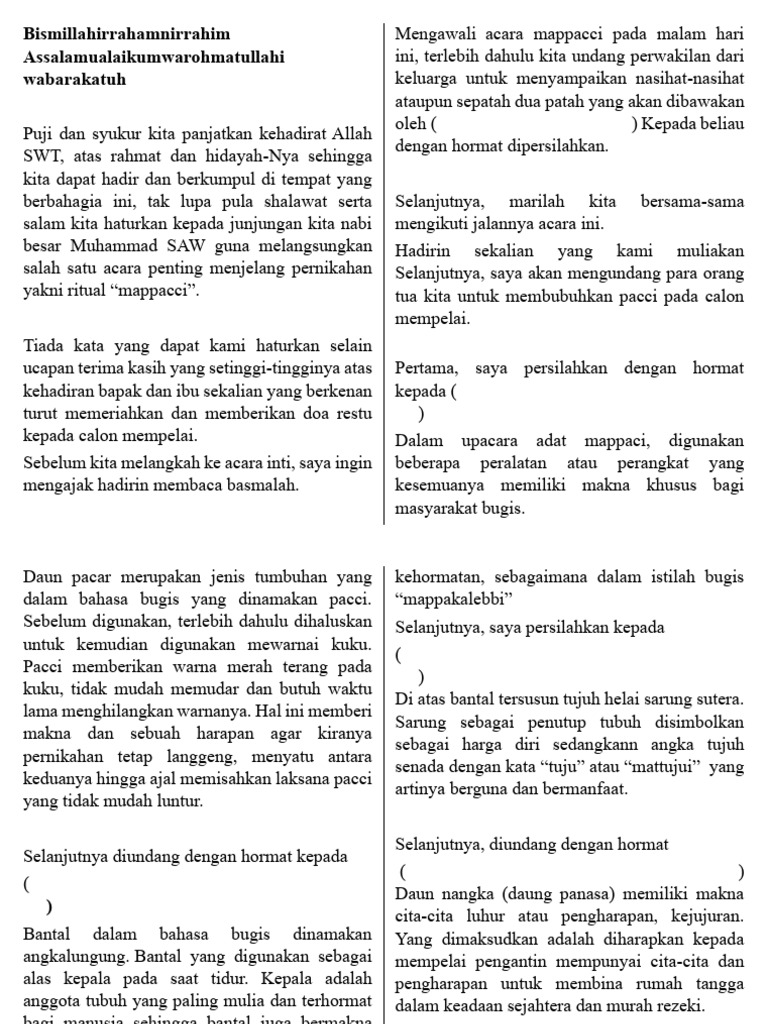 Naskah MC Mappacci Adat Bugis | PDF