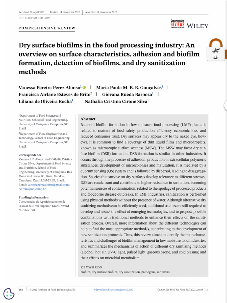 Dry surface biofilms in the food processing industry_ An overview on