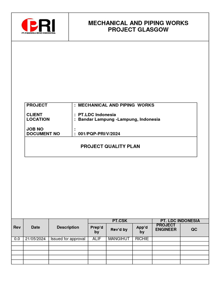 Mechanical Piping Quality Plan | PDF | Quality Assurance | Quality ...