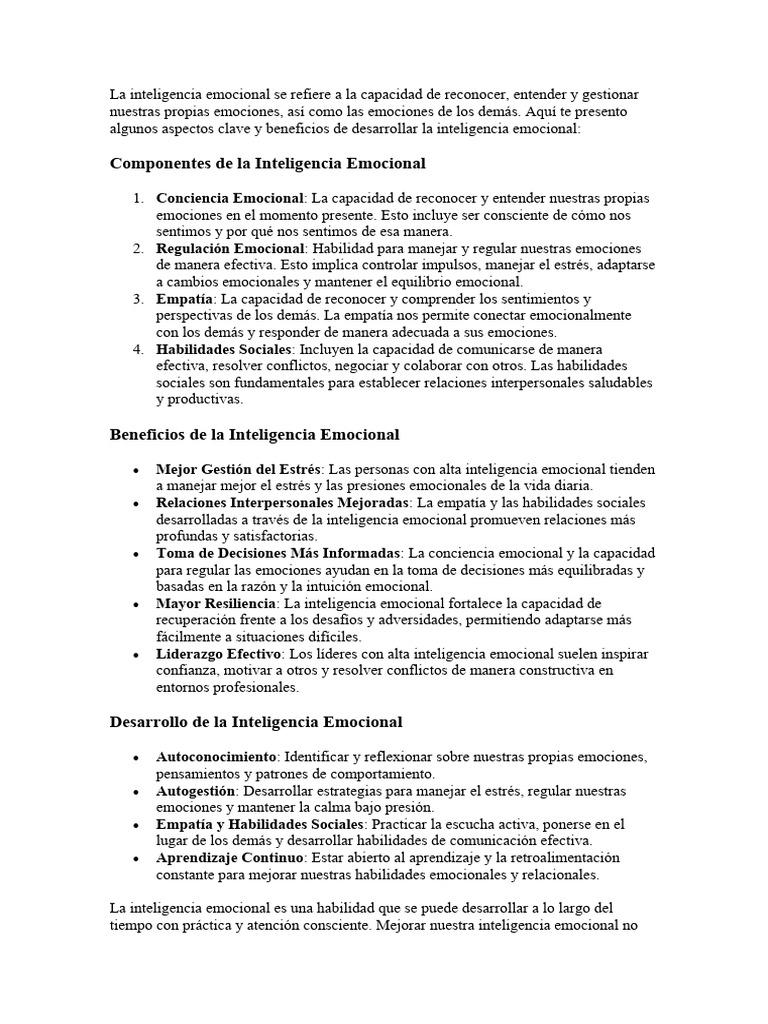 Componentes de La Inteligencia Emocional | PDF | Las emociones ...