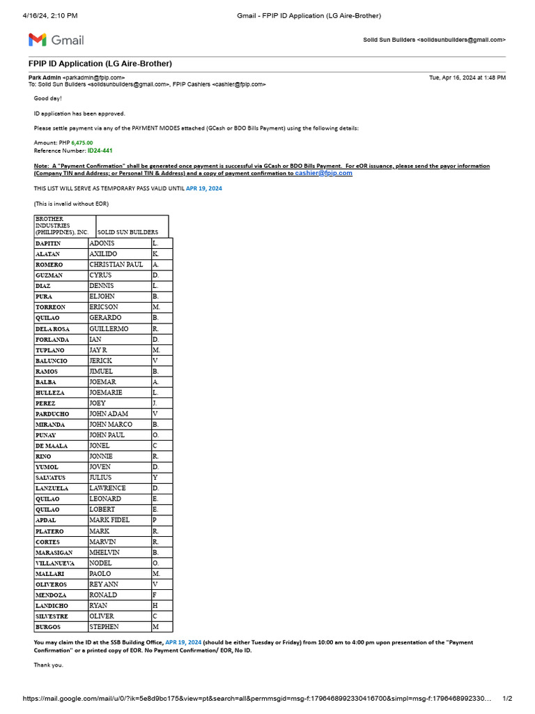FPIP ID Application Approval Notice | PDF