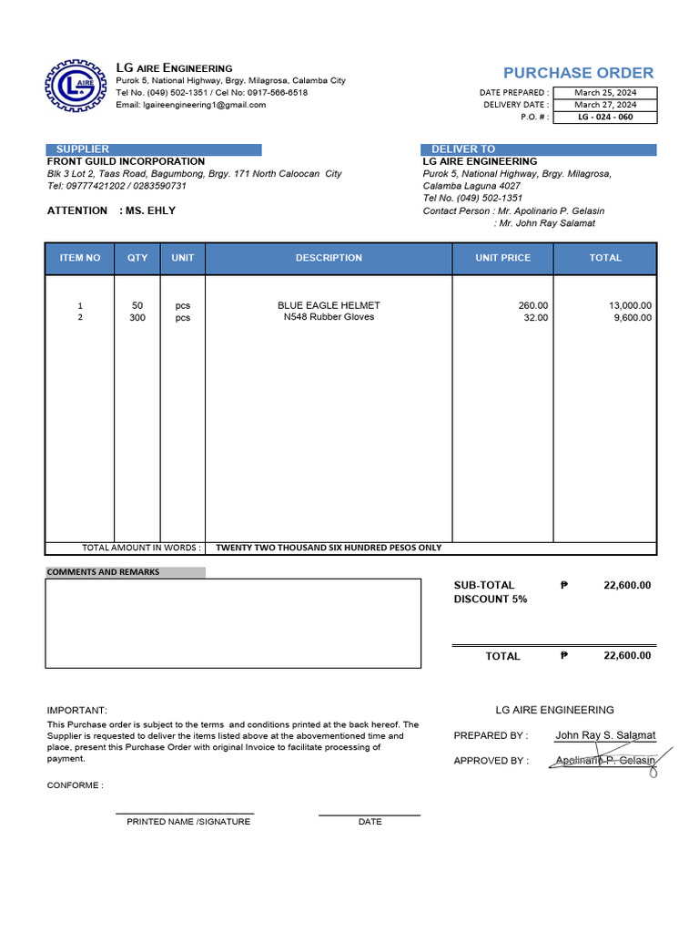 LG Aire Engineering Purchase Order | PDF | Business Documents