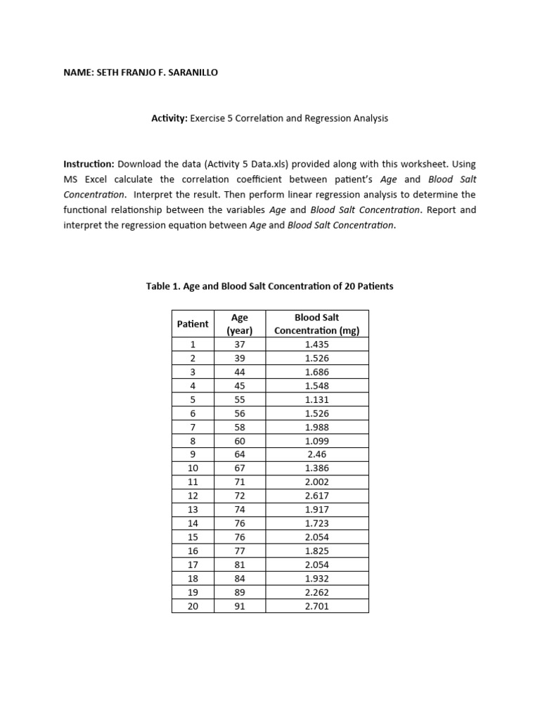 Activity 5 - Correlation and Regression Analysis | PDF | Coefficient Of ...