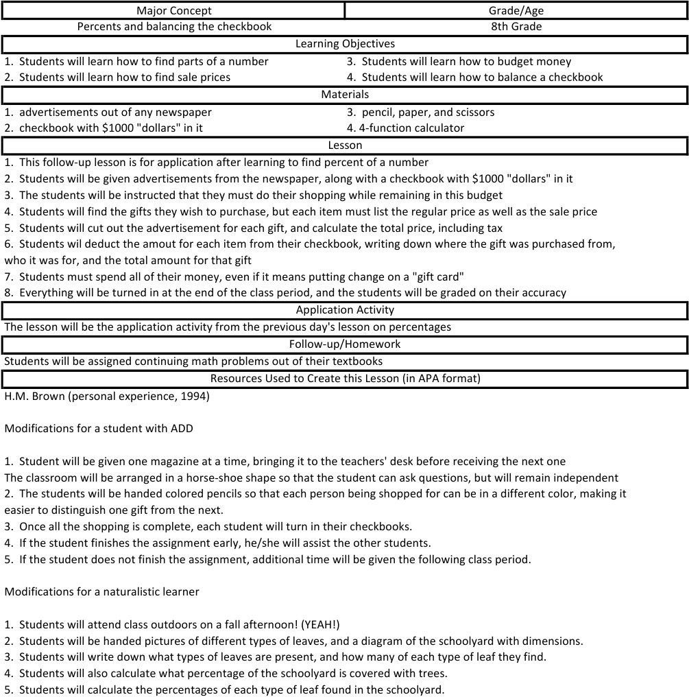 8th Grade Math Lesson Plan Modified ADD | PDF