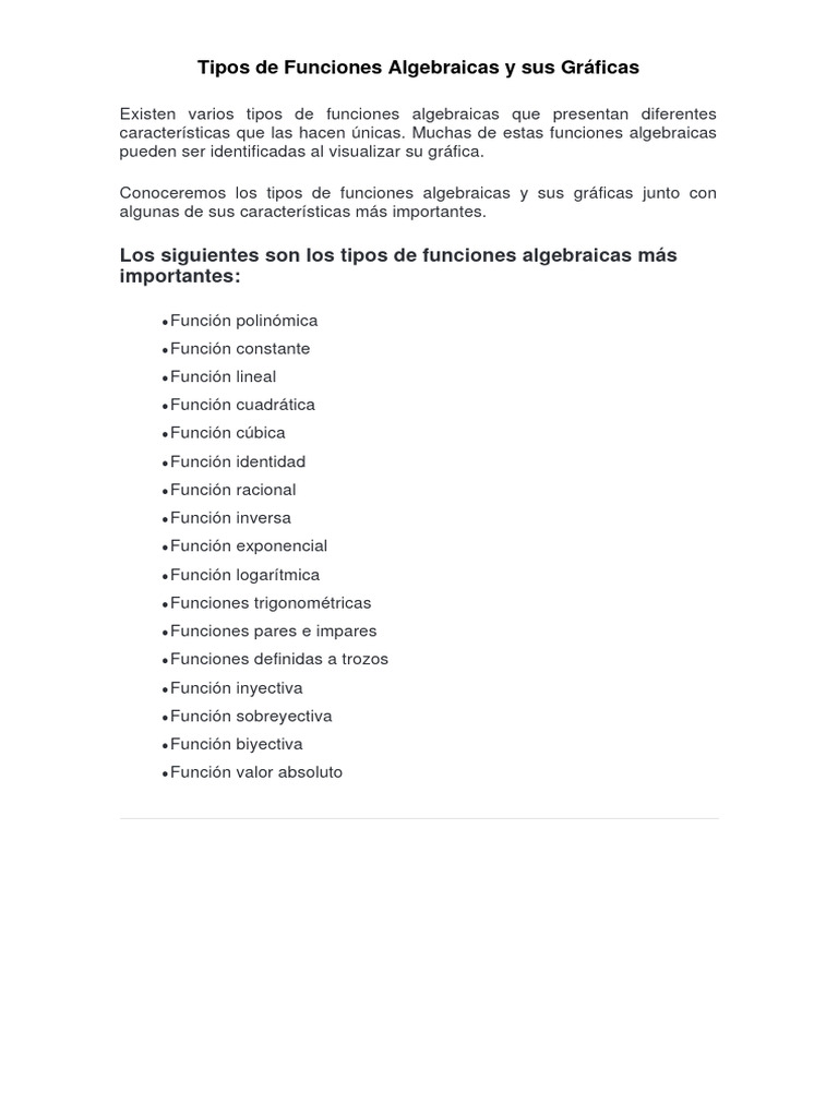 Funciones Algebraicas y sus Gráficas | PDF | Funciones trigonométricas ...