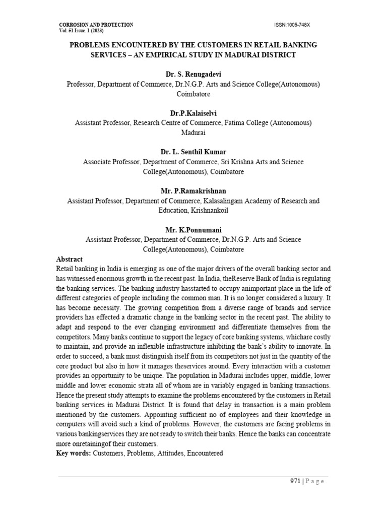 Customer Issues in Retail Banking Madurai | PDF | Banks | Factor Analysis