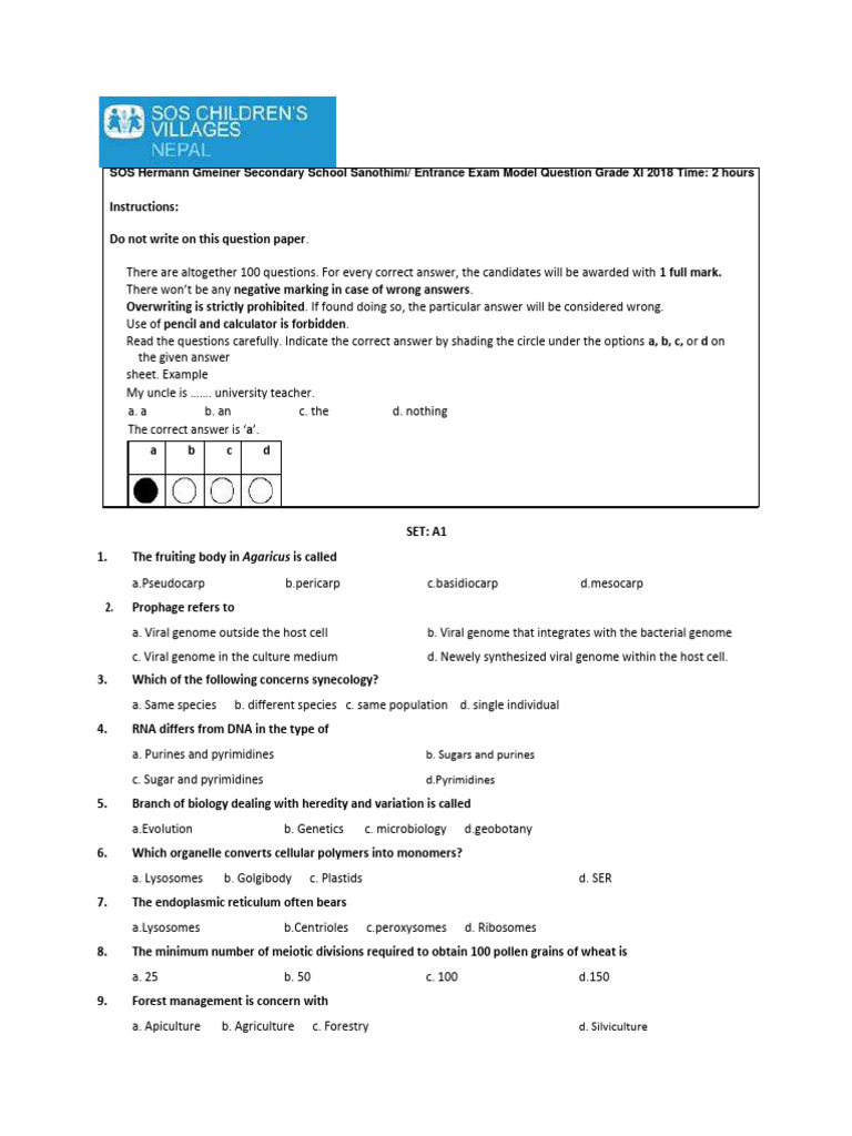 SOS Entrance Exam Model Questions XI | PDF | Force | Light