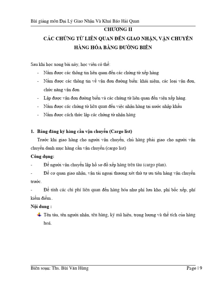 Bai giang dlgn va kbhq chuong 2 dai ly giao nhan va khai bao hai quan pdf