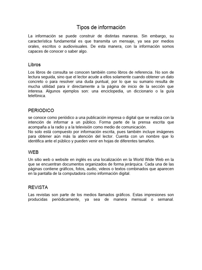 Tipos de FUENTES INFORMATIVAS | PDF
