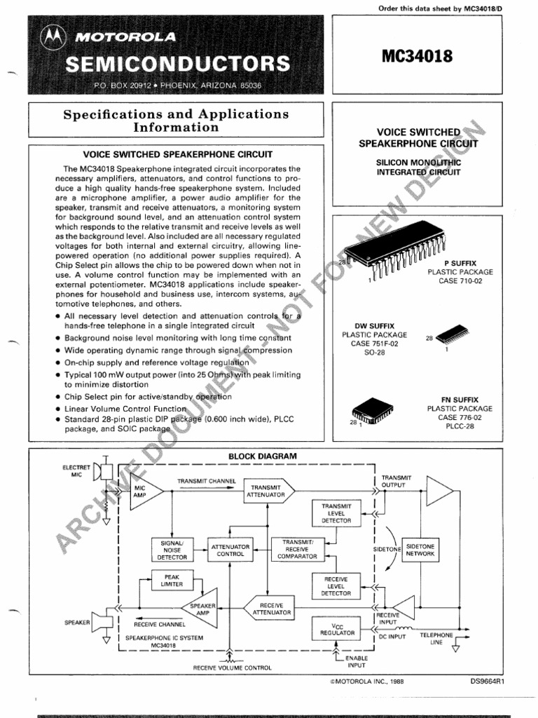 MC34018 Speakerphone IC Overview | PDF | Amplifier | Detector (Radio)