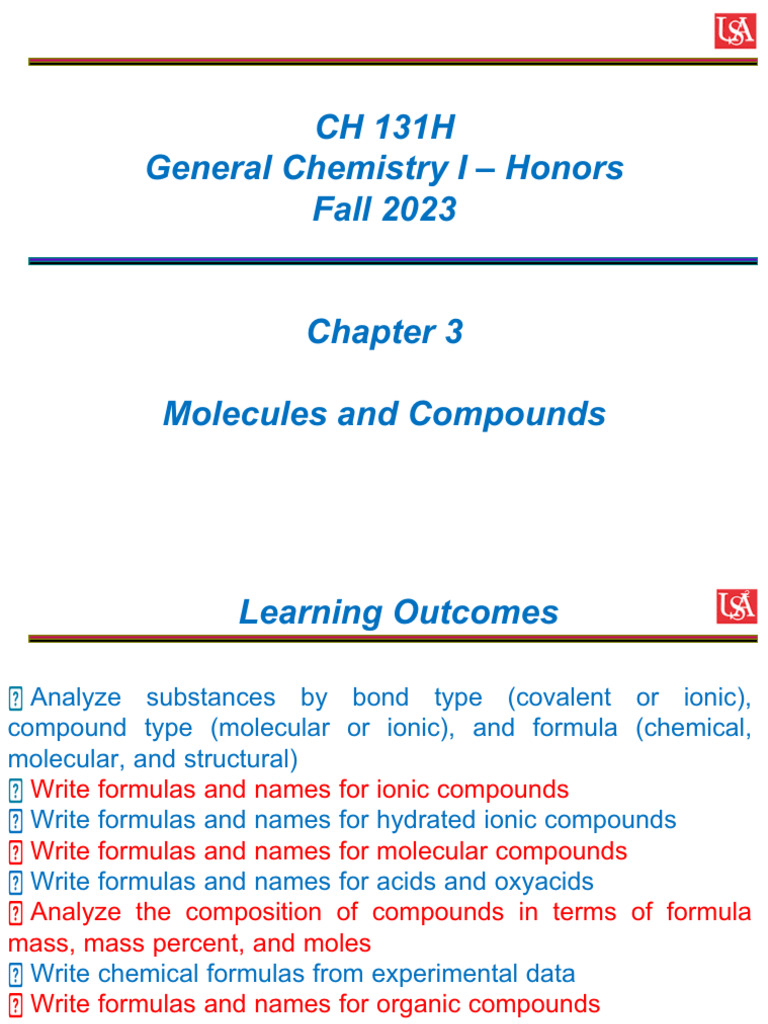 Chapter 3 – Molecules, Compounds, and Chemical Equations | PDF